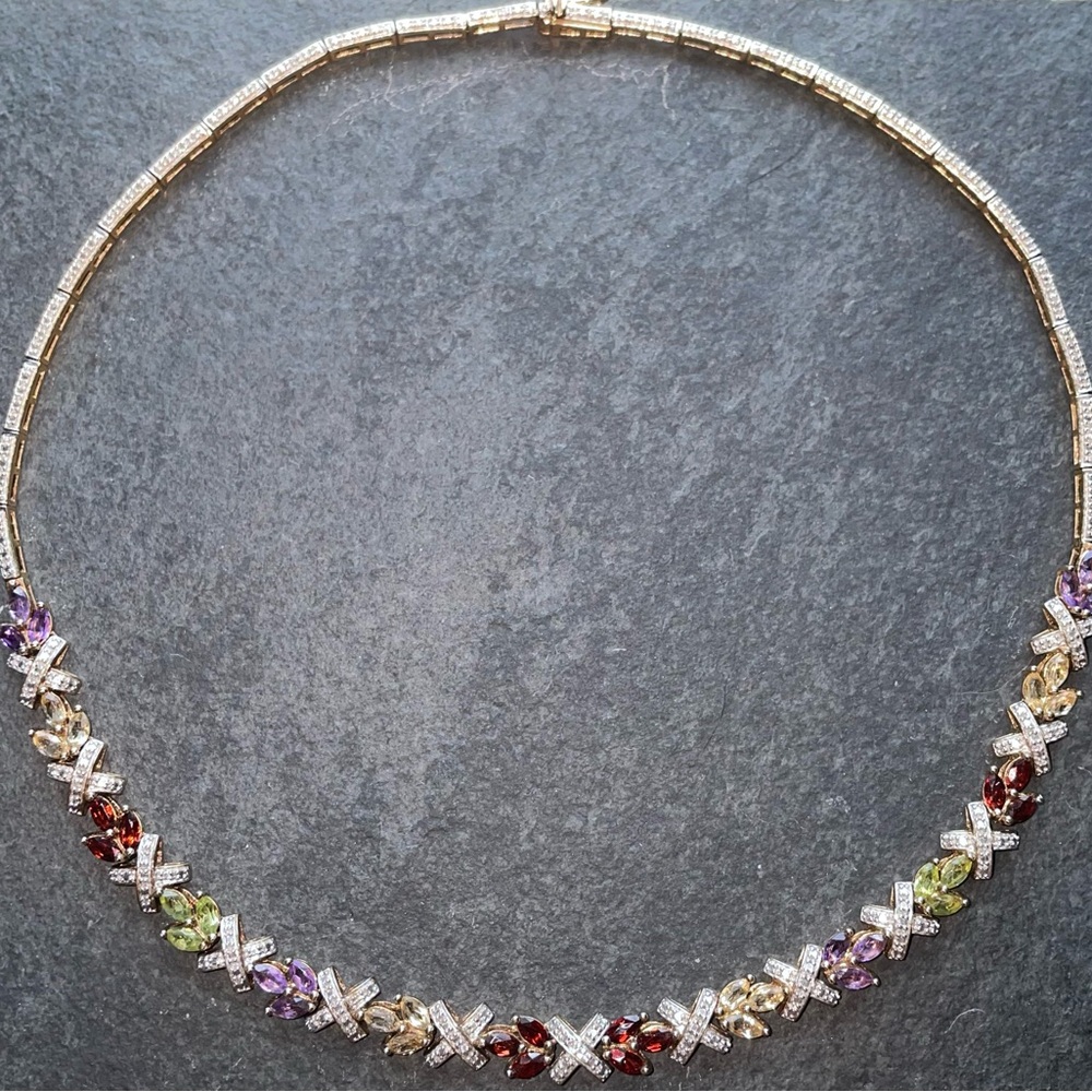 Vintage Ross Simons Gold on Sterling Silver Vermeil Multi-Gemstone Necklace